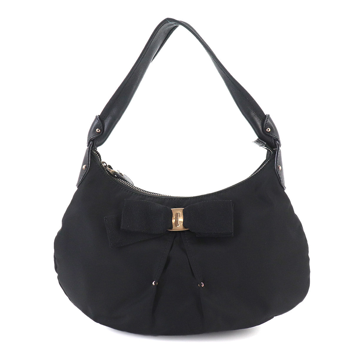 Vara rribbon One Shoulder Bag Nylon Leather Black