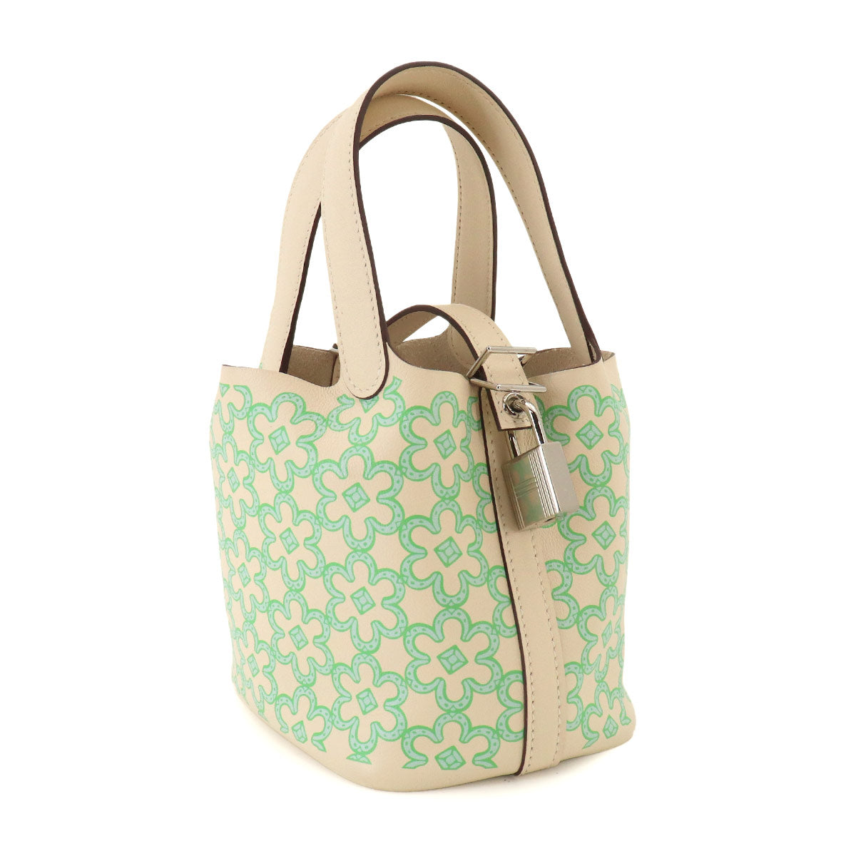 Picotin Lock PM Lucky Daisy Hand Bag Swift Nata Vert Blanc