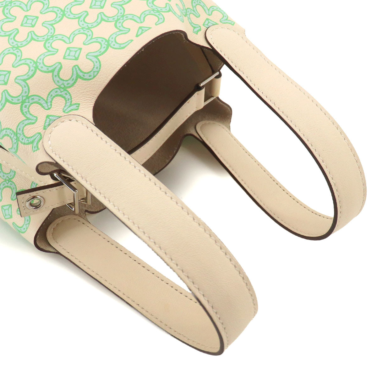 Picotin Lock PM Lucky Daisy Hand Bag Swift Nata Vert Blanc