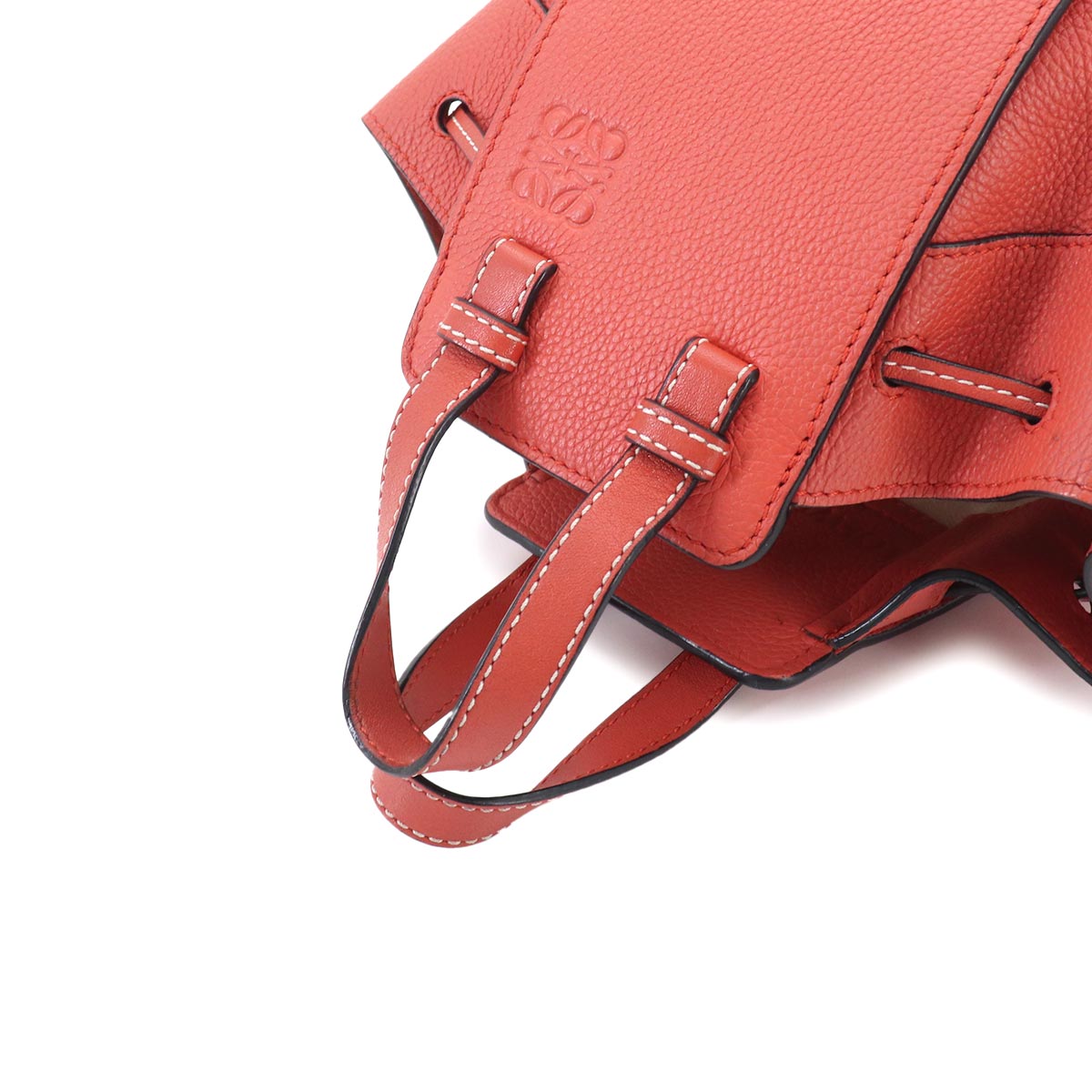 Hammock Drawstring Mini Hand Shoulder Bag Leather Red