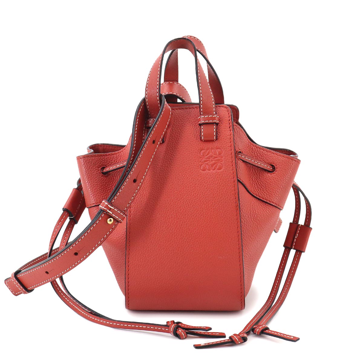 Hammock Drawstring Mini Hand Shoulder Bag Leather Red