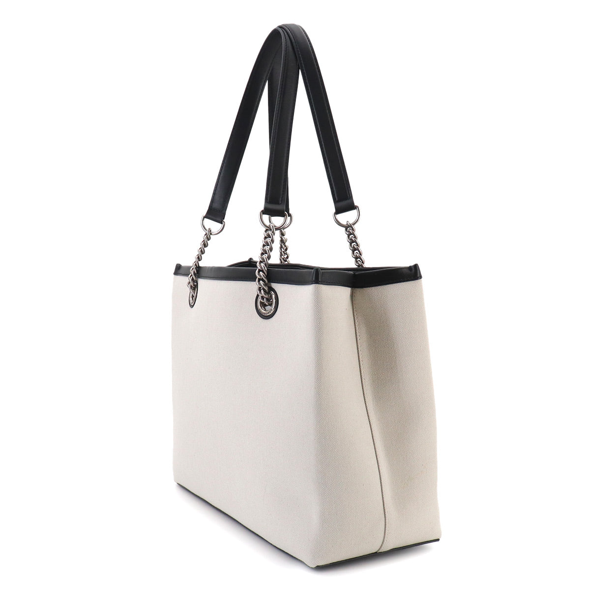 Duty Free Tote Bag Canvas Leather White Black 759973