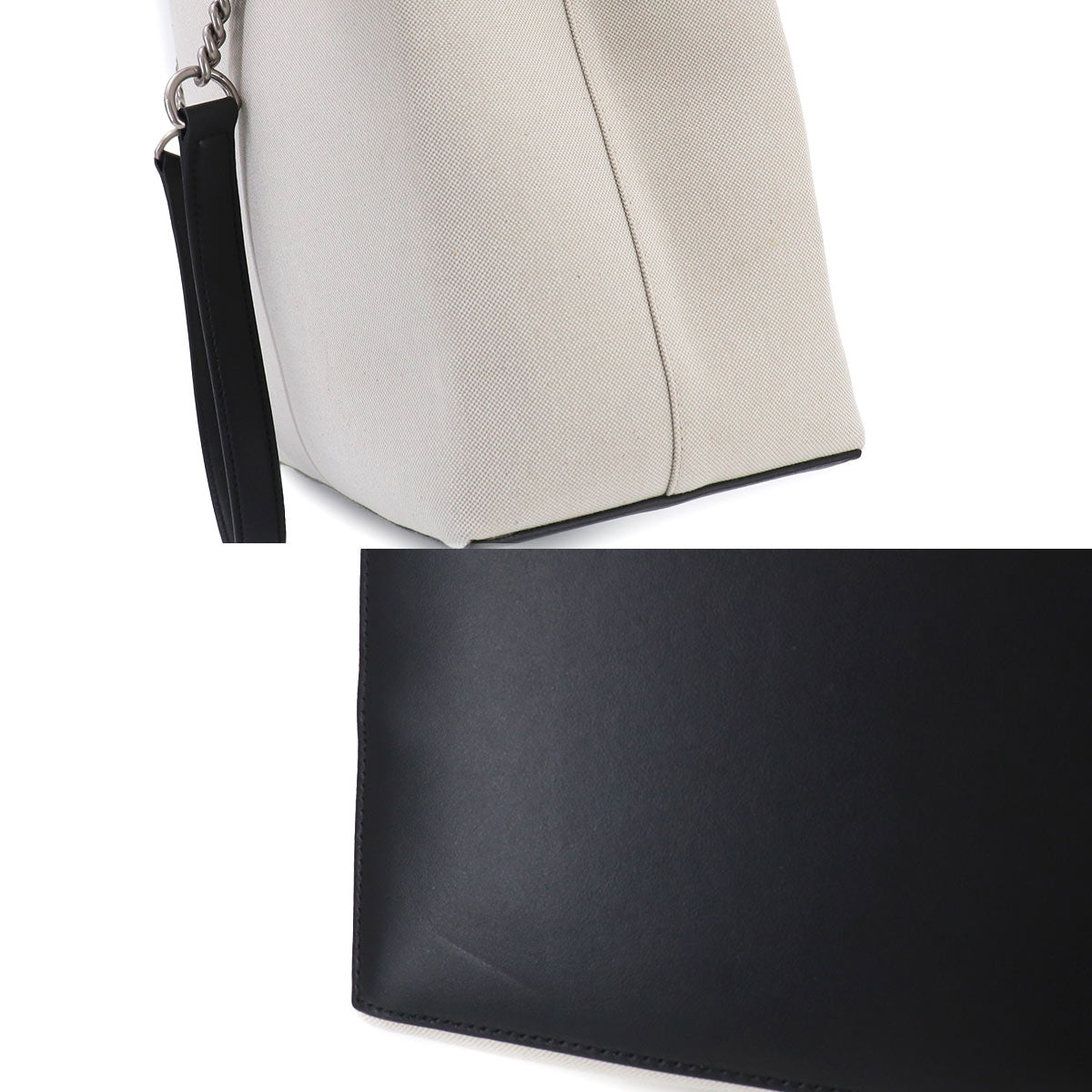 Duty Free Tote Bag Canvas Leather White Black 759973