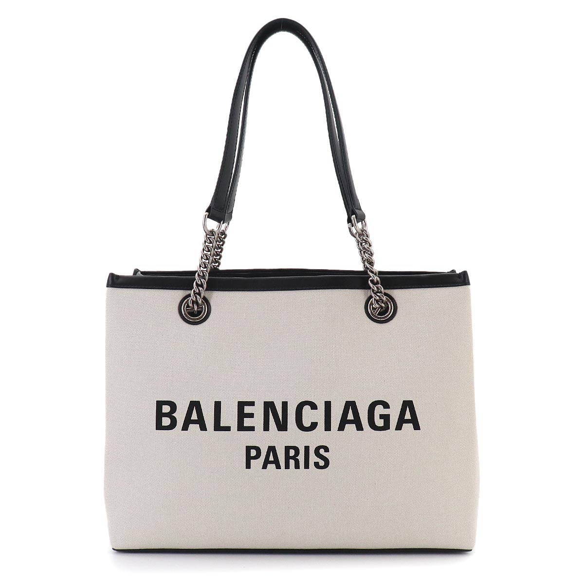 Duty Free Tote Bag Canvas Leather White Black 759973