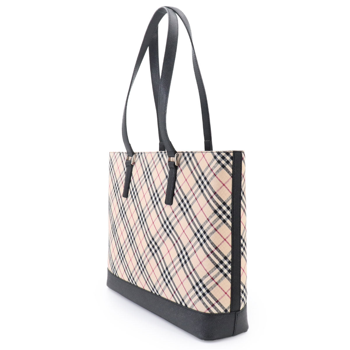 Plaid Tote Bag Canvas Leather Beige Black Purse