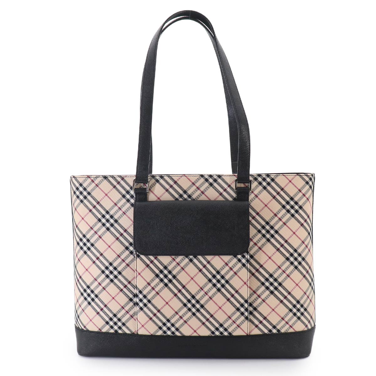 Plaid Tote Bag Canvas Leather Beige Black Purse