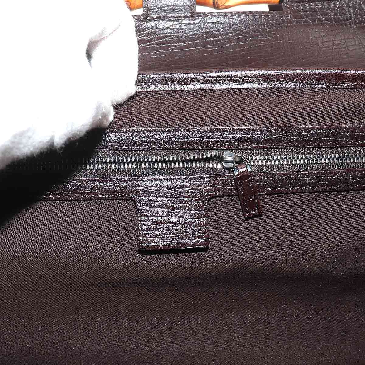 Bamboo Hand Bag GG Canvas Leather Brown Beige 11713 Purse
