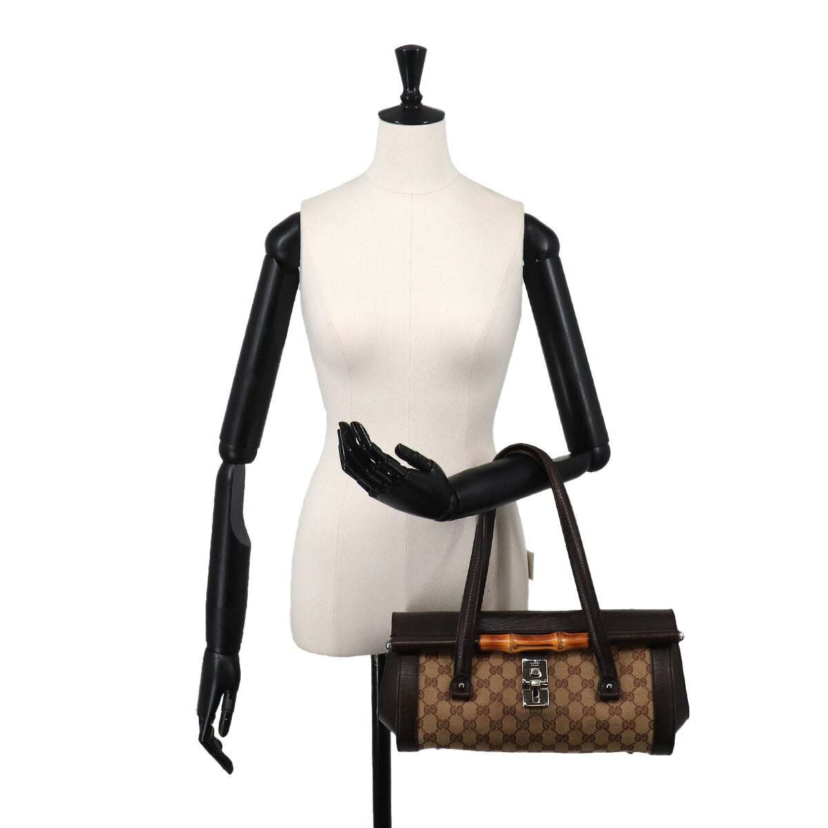 Bamboo Hand Bag GG Canvas Leather Brown Beige 11713 Purse