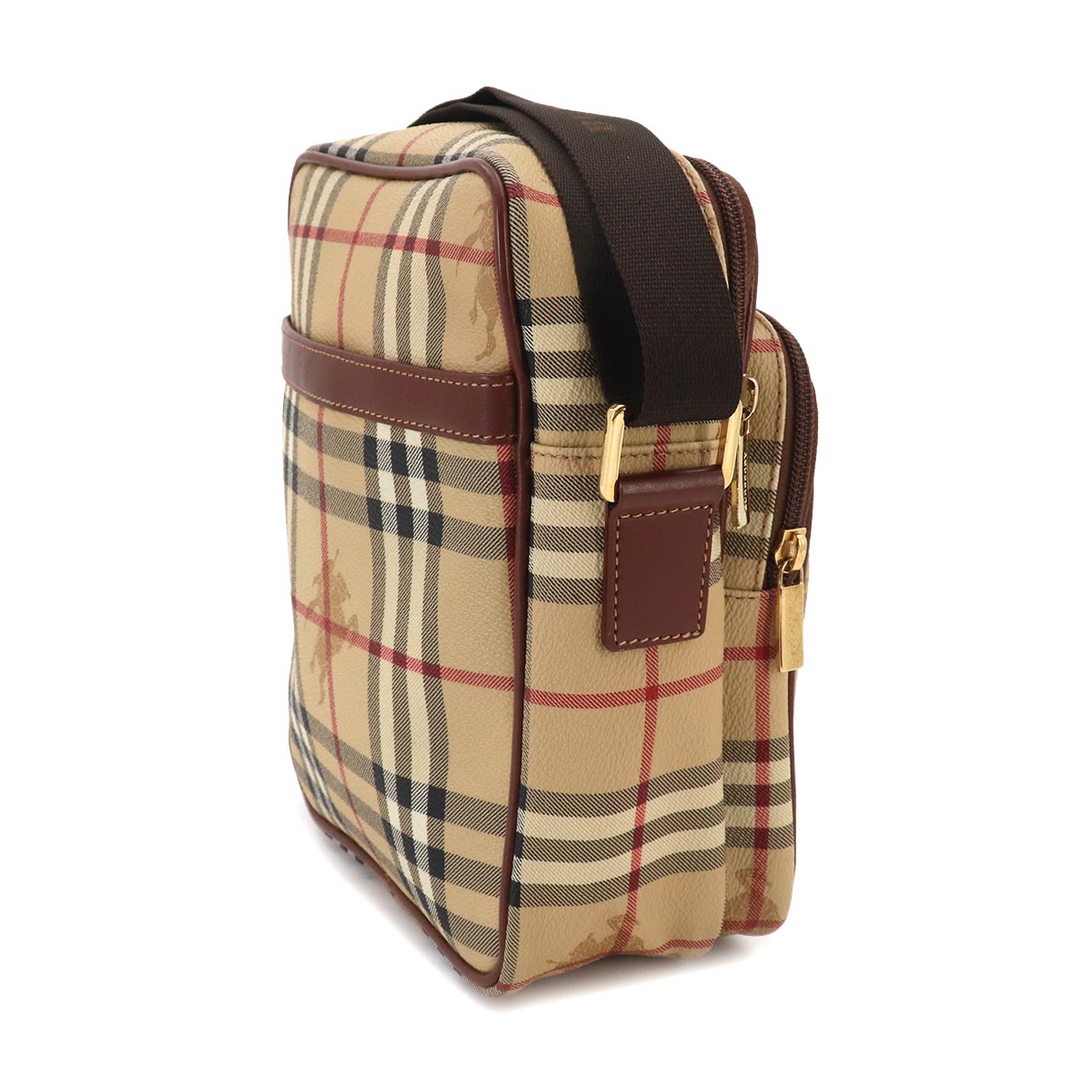 Plaid Shoulder Bag PVC Leather Beige Brown Haymarket Check