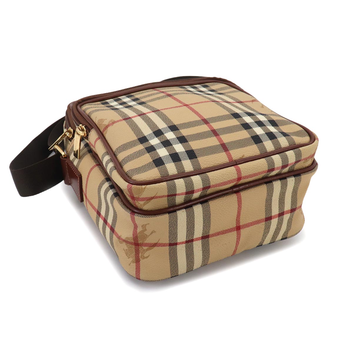 Plaid Shoulder Bag PVC Leather Beige Brown Haymarket Check