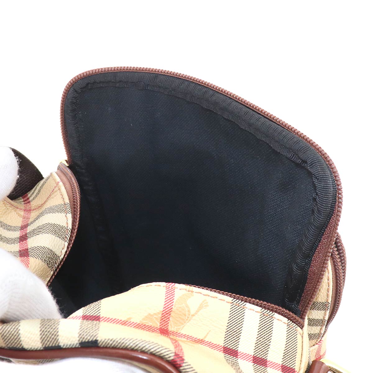 Plaid Shoulder Bag PVC Leather Beige Brown Haymarket Check