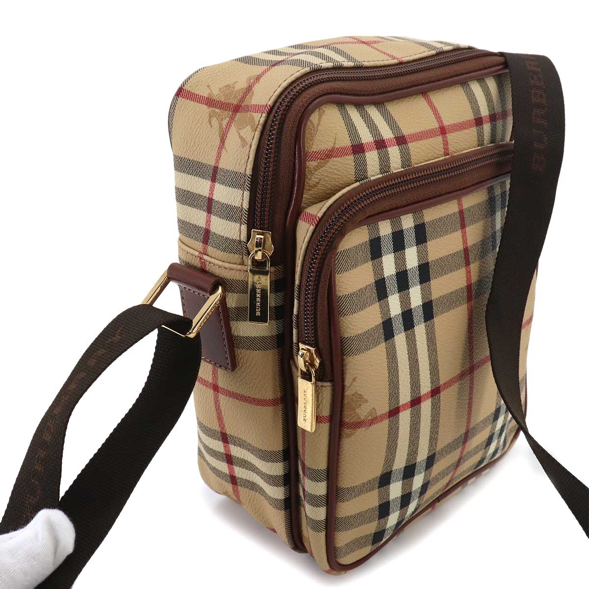 Plaid Shoulder Bag PVC Leather Beige Brown Haymarket Check
