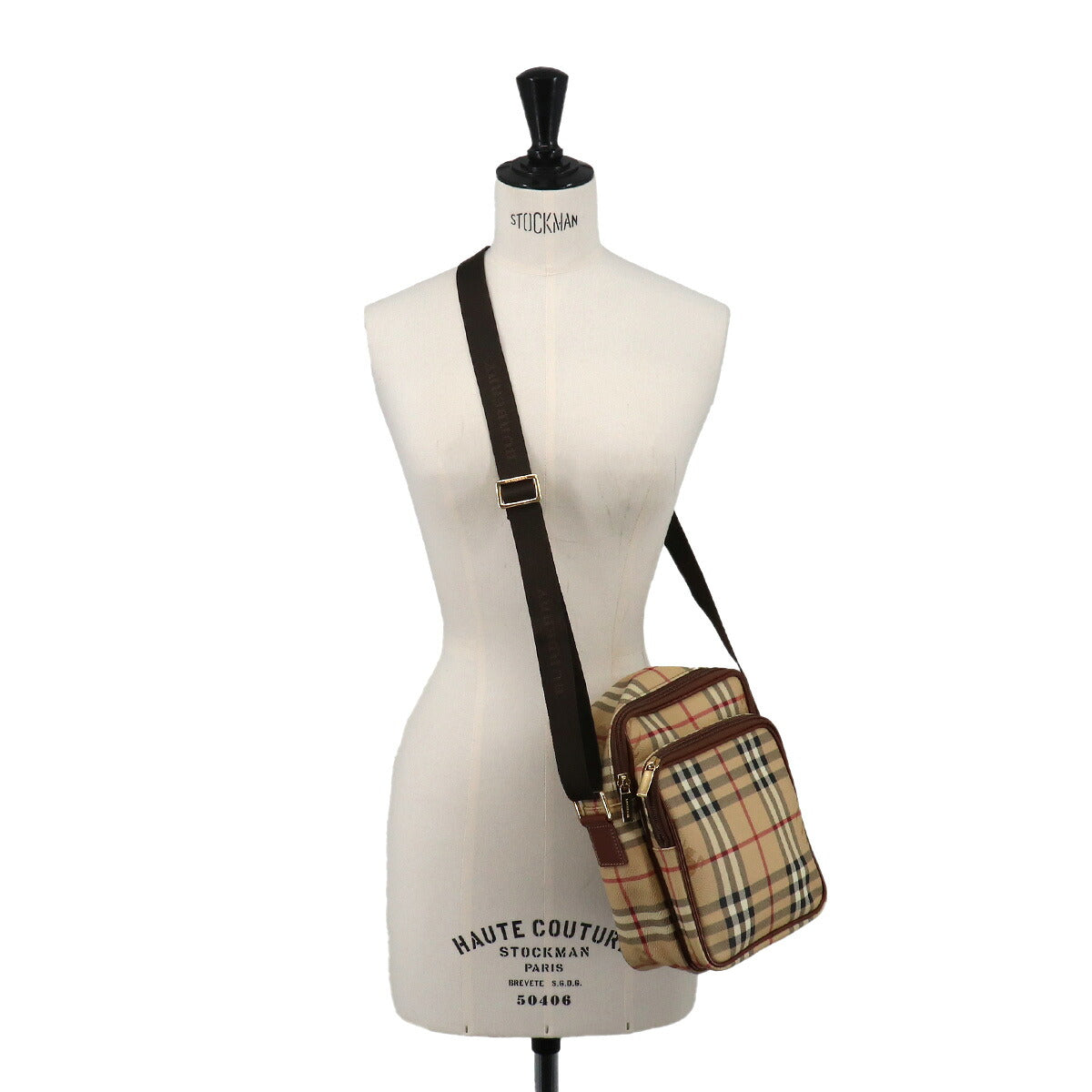 Plaid Shoulder Bag PVC Leather Beige Brown Haymarket Check