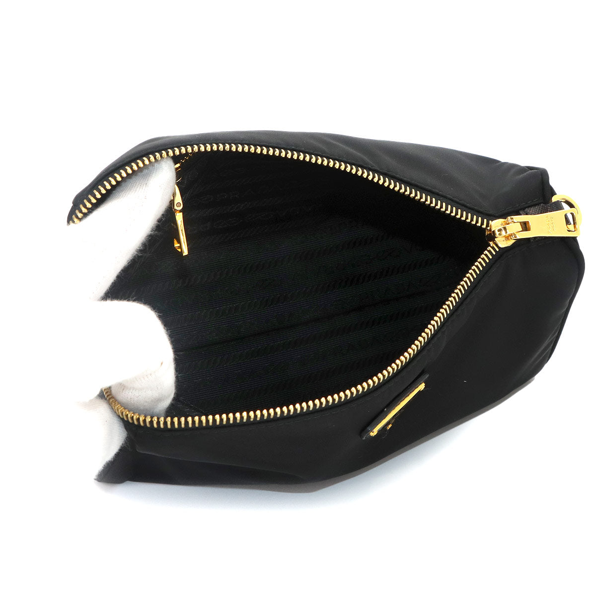 Pouch Nylon Saffiano Leather Black Gold Hardware Pouch