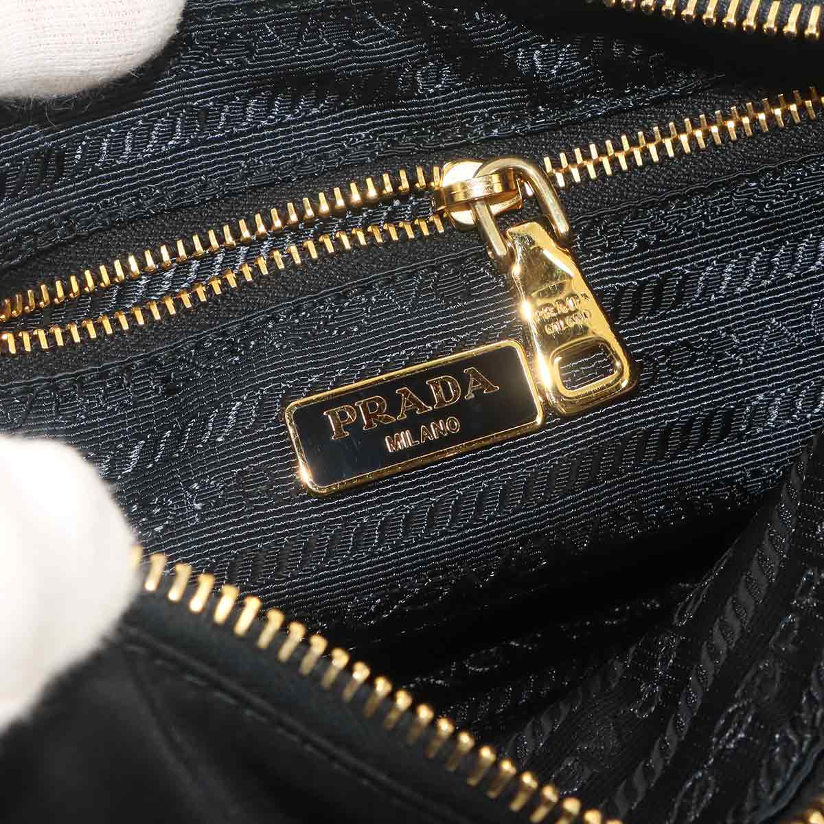 Pouch Nylon Saffiano Leather Black Gold Hardware Pouch