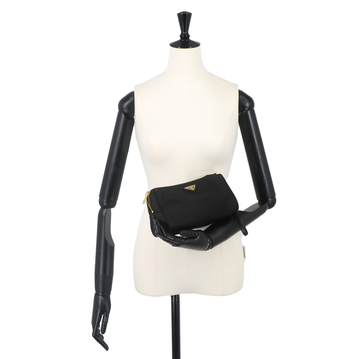 Pouch Nylon Saffiano Leather Black Gold Hardware Pouch