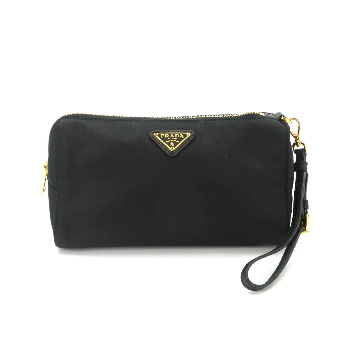 Pouch Nylon Saffiano Leather Black Gold Hardware Pouch