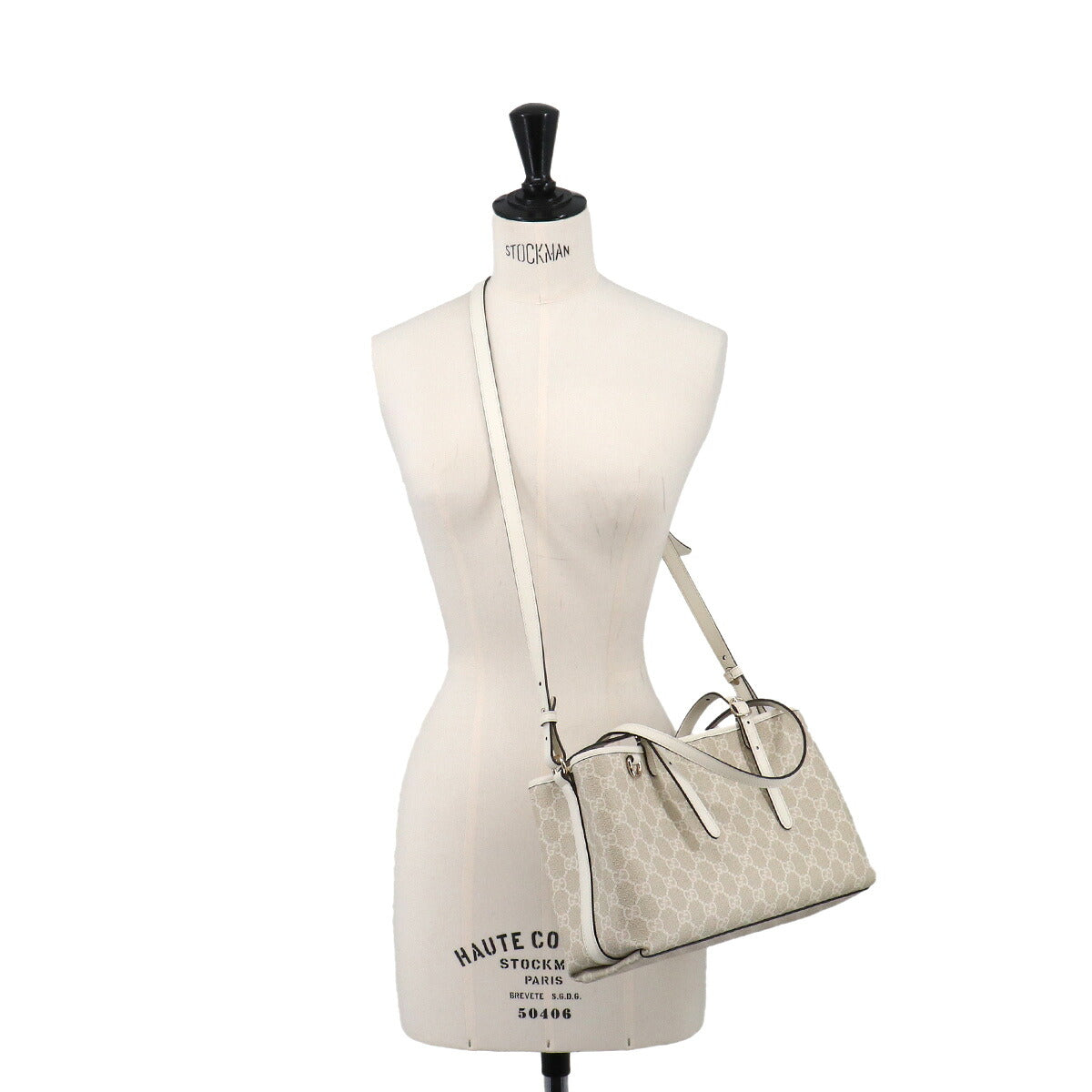 GG Emblem Medium Tote Shoulder Bag PVC Leather Beige 815214