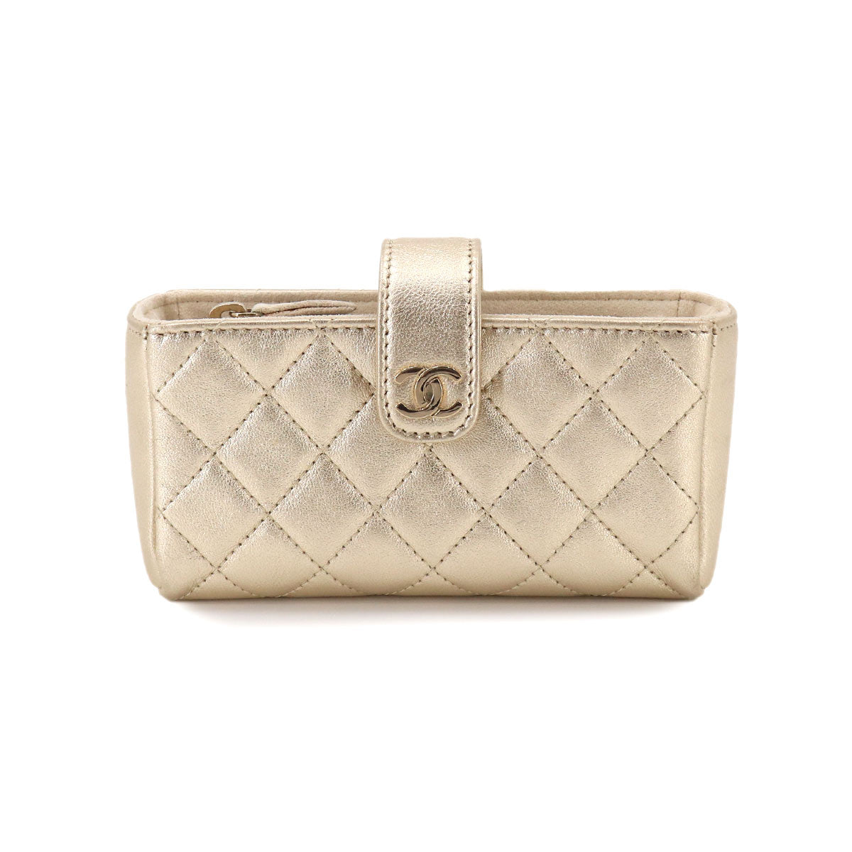 Matelasse Pouch Leather Gold Purse