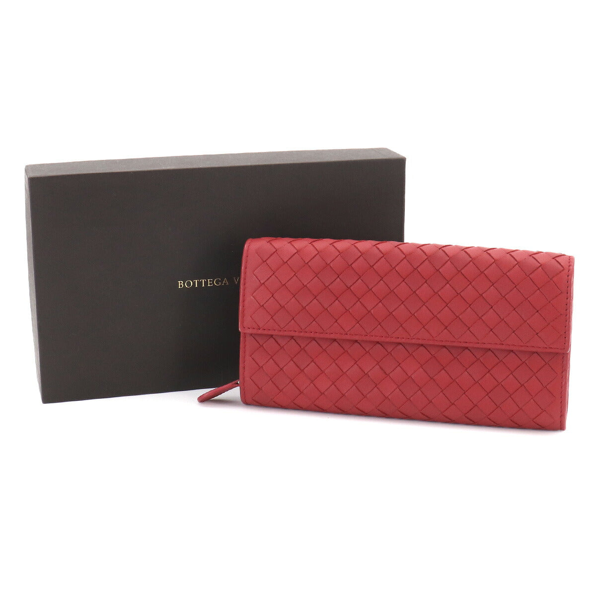 Intrecciato Long Wallet Leather Red Purse