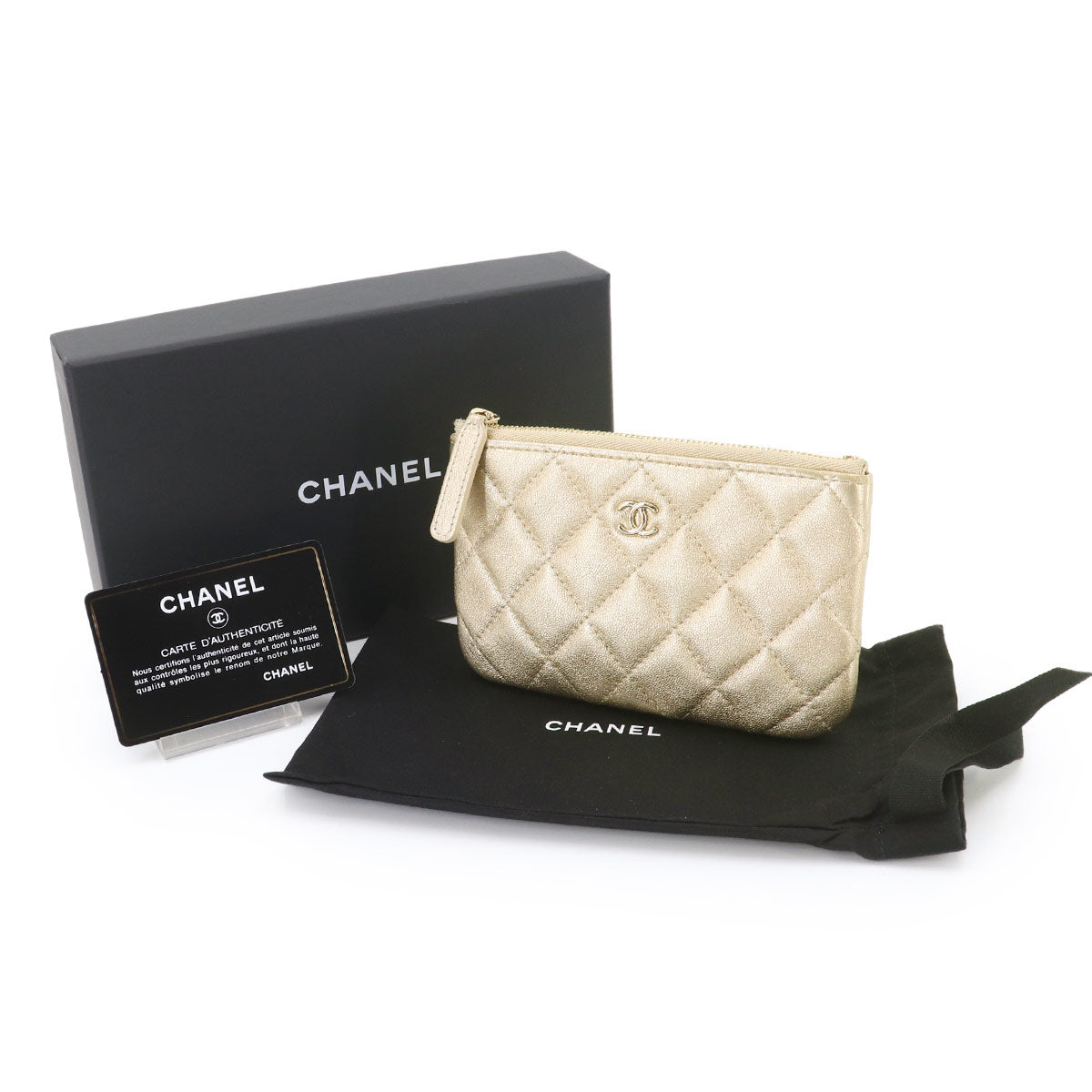 Matelasse Pouch Leather Gold A82365 Purse