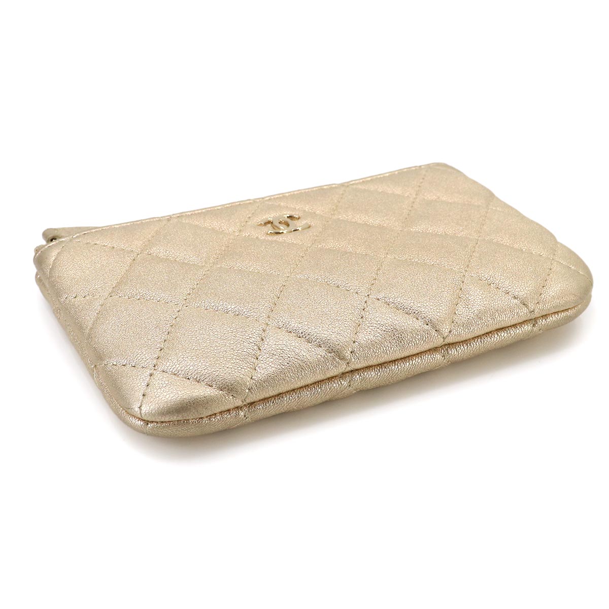 Matelasse Pouch Leather Gold A82365 Purse