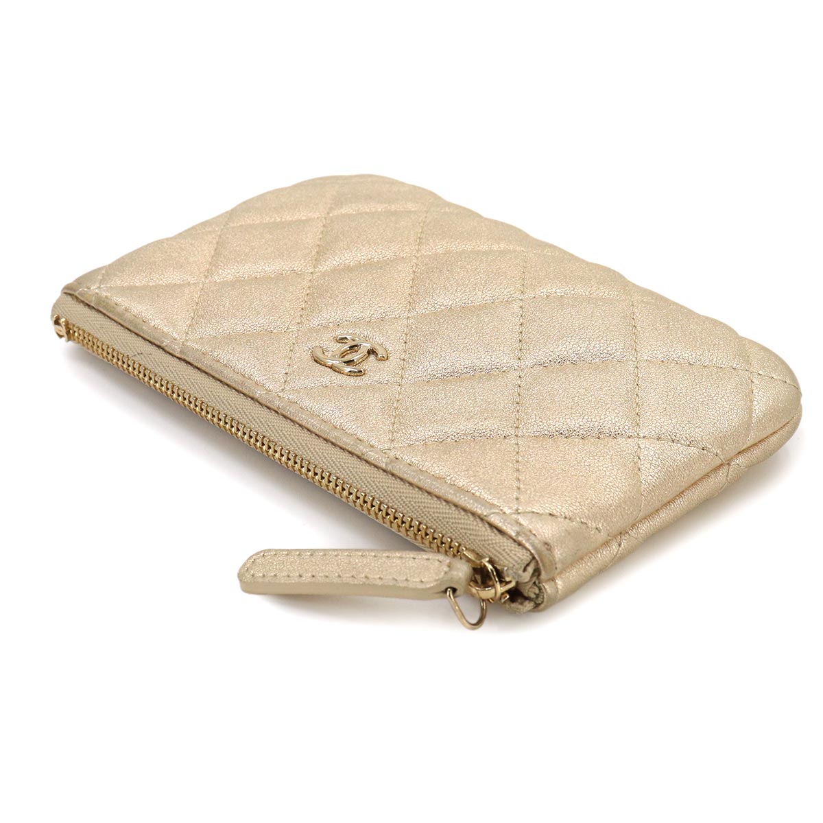 Matelasse Pouch Leather Gold A82365 Purse
