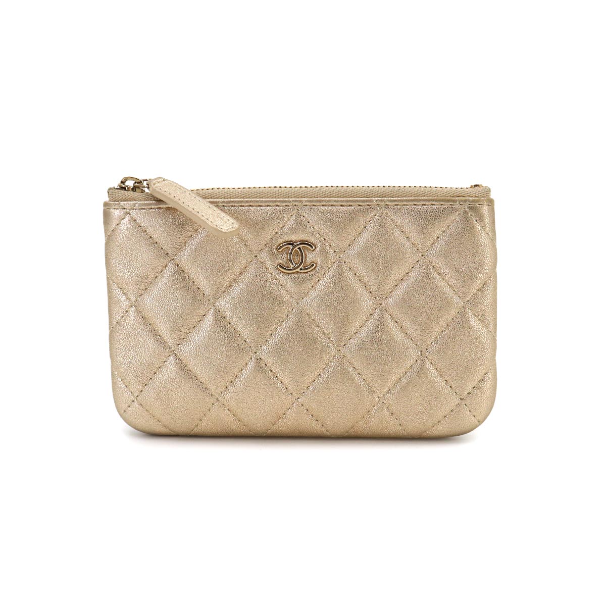Matelasse Pouch Leather Gold A82365 Purse