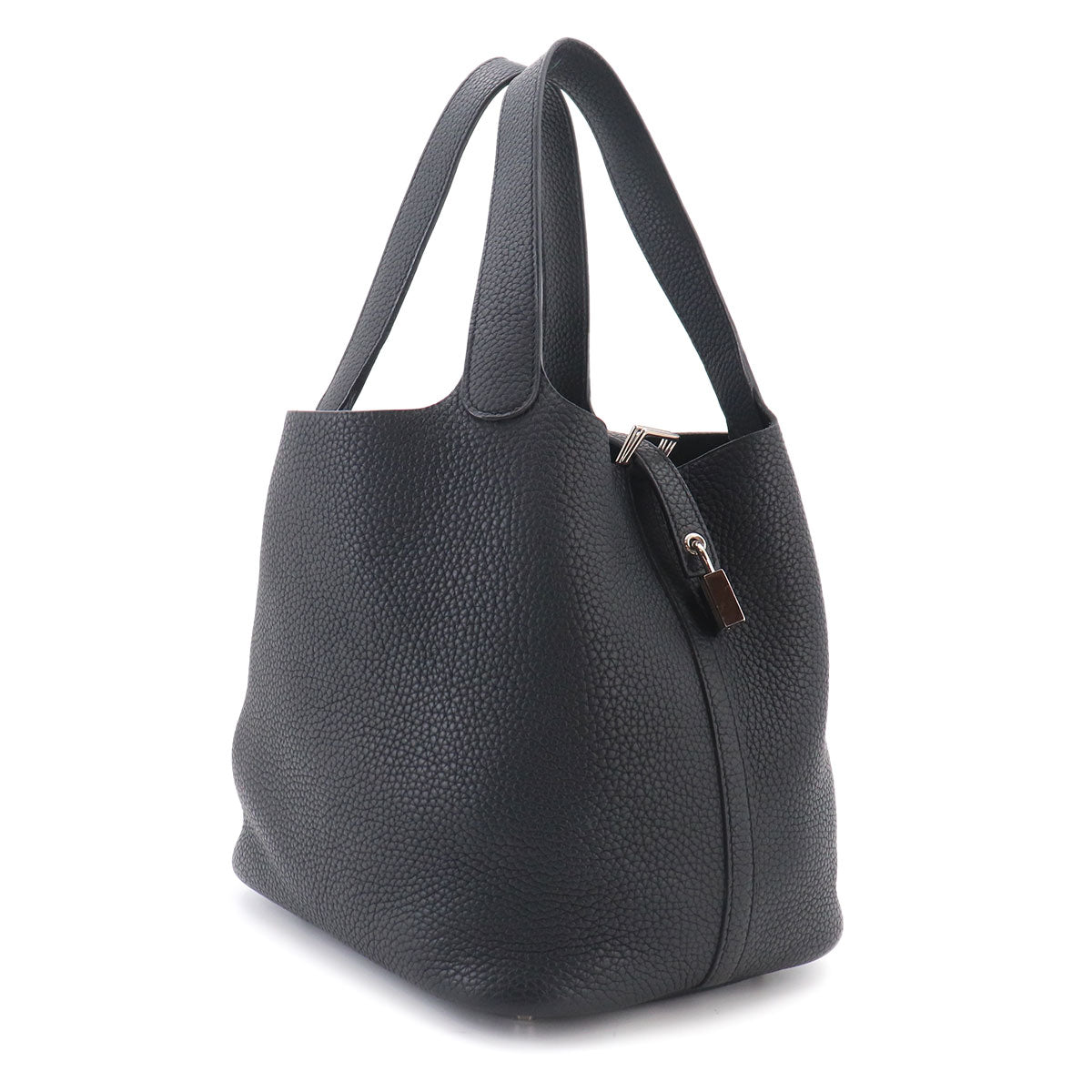 Picotin Lock MM Hand Bag Taurillon Clemence Black Purse