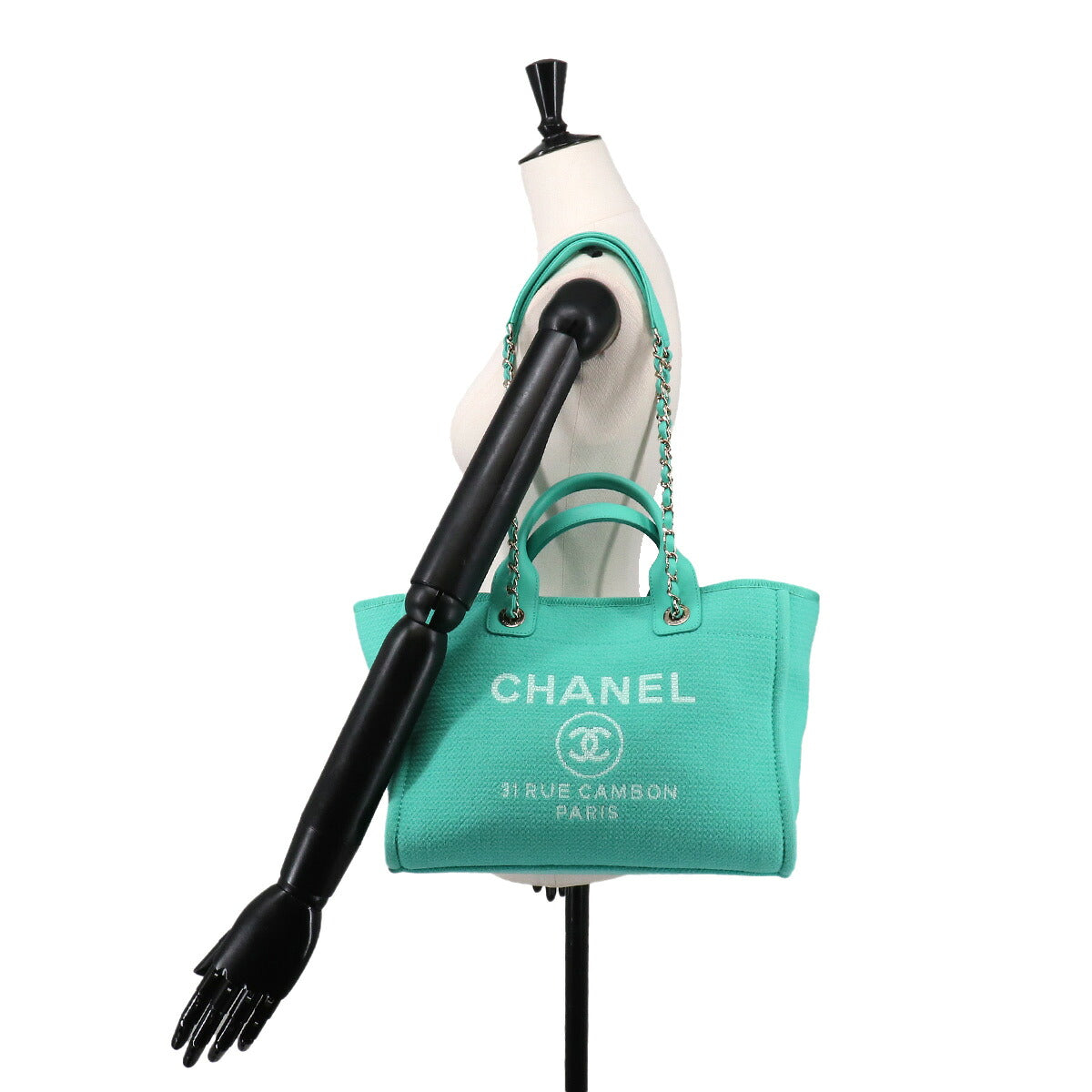 Deauville Small Shopping Tote Chain Shoulder Bag Blue AS3257