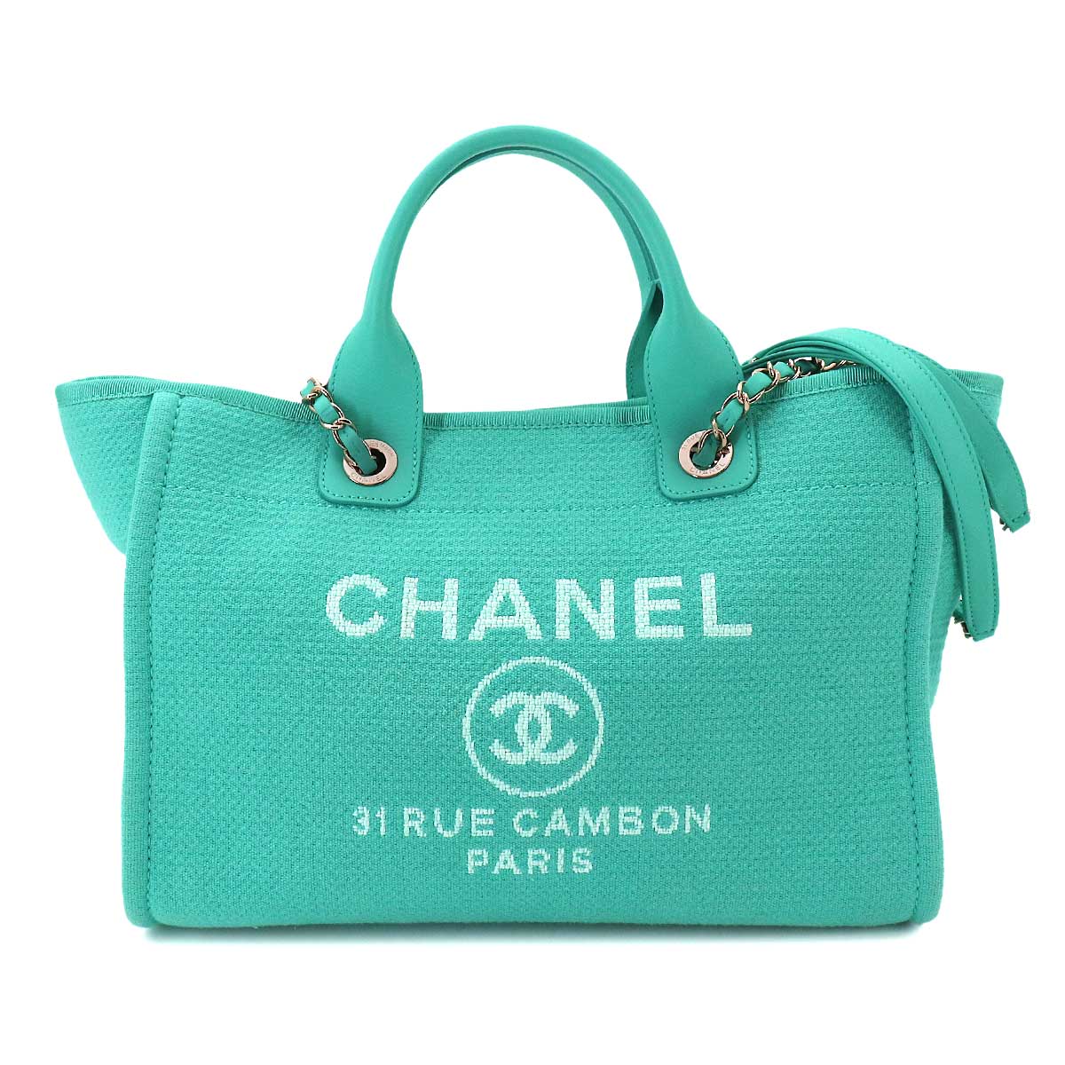 Deauville Small Shopping Tote Chain Shoulder Bag Blue AS3257