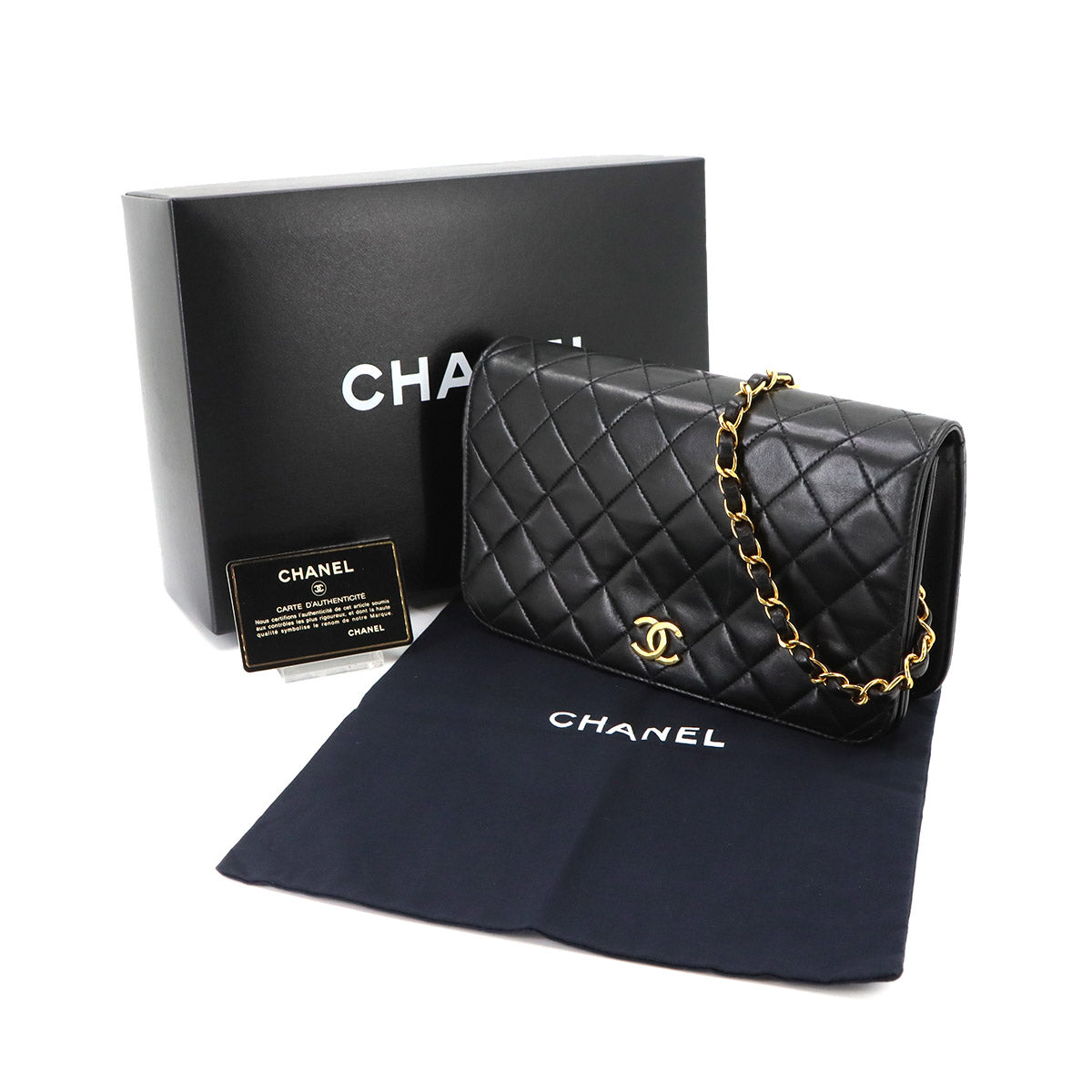 Matelasse Chain Shoulder Bag Leather Black A03568 Vintage