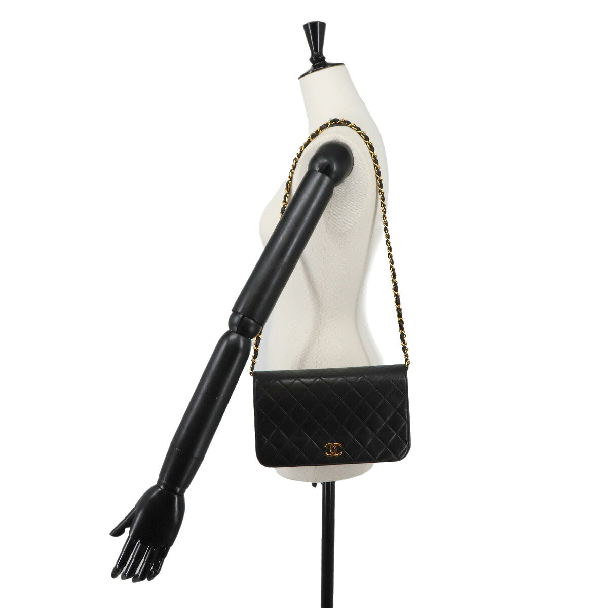 Matelasse Chain Shoulder Bag Leather Black A03568 Vintage