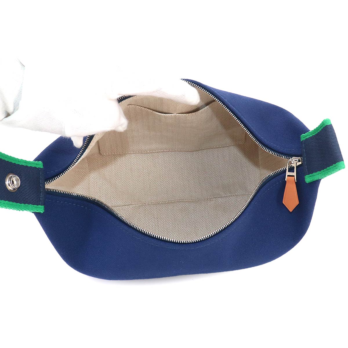 Bride a Brac PM Hand Bag Toile H Blue Marine Green Pouch