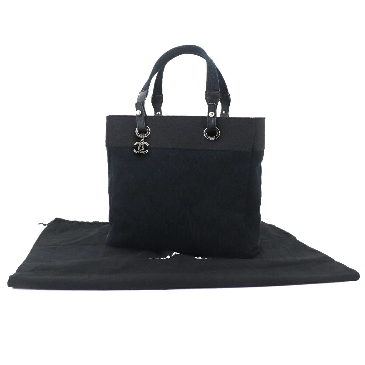 Paris Biarritz MM Tote Bag Canvas Nylon Leather Black A34209