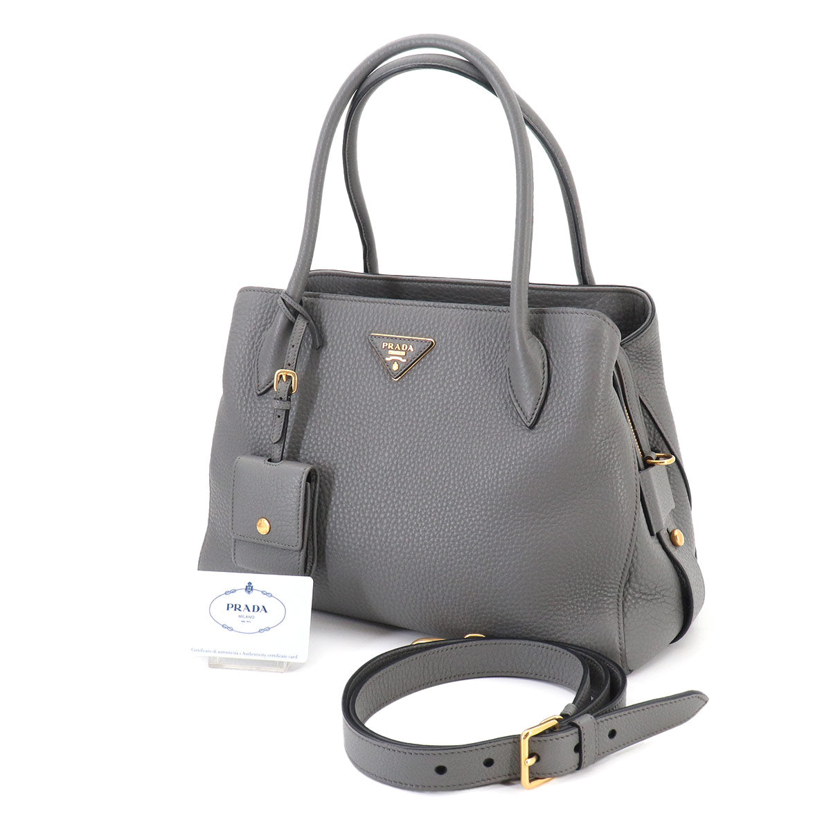 2way Hand Shoulder Bag Leather gray Purse