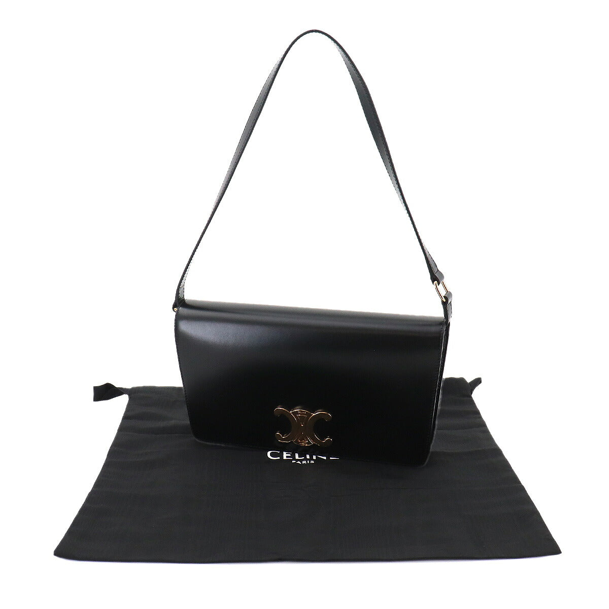 Triomphe Trapeze Shoulder Clutch Bag Leather Black 199283BF4