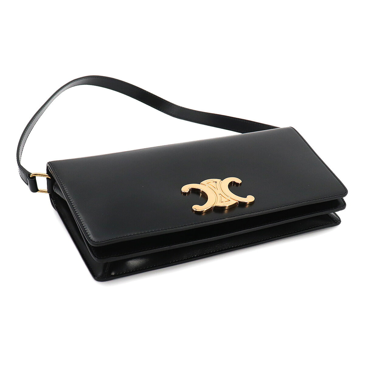 Triomphe Trapeze Shoulder Clutch Bag Leather Black 199283BF4