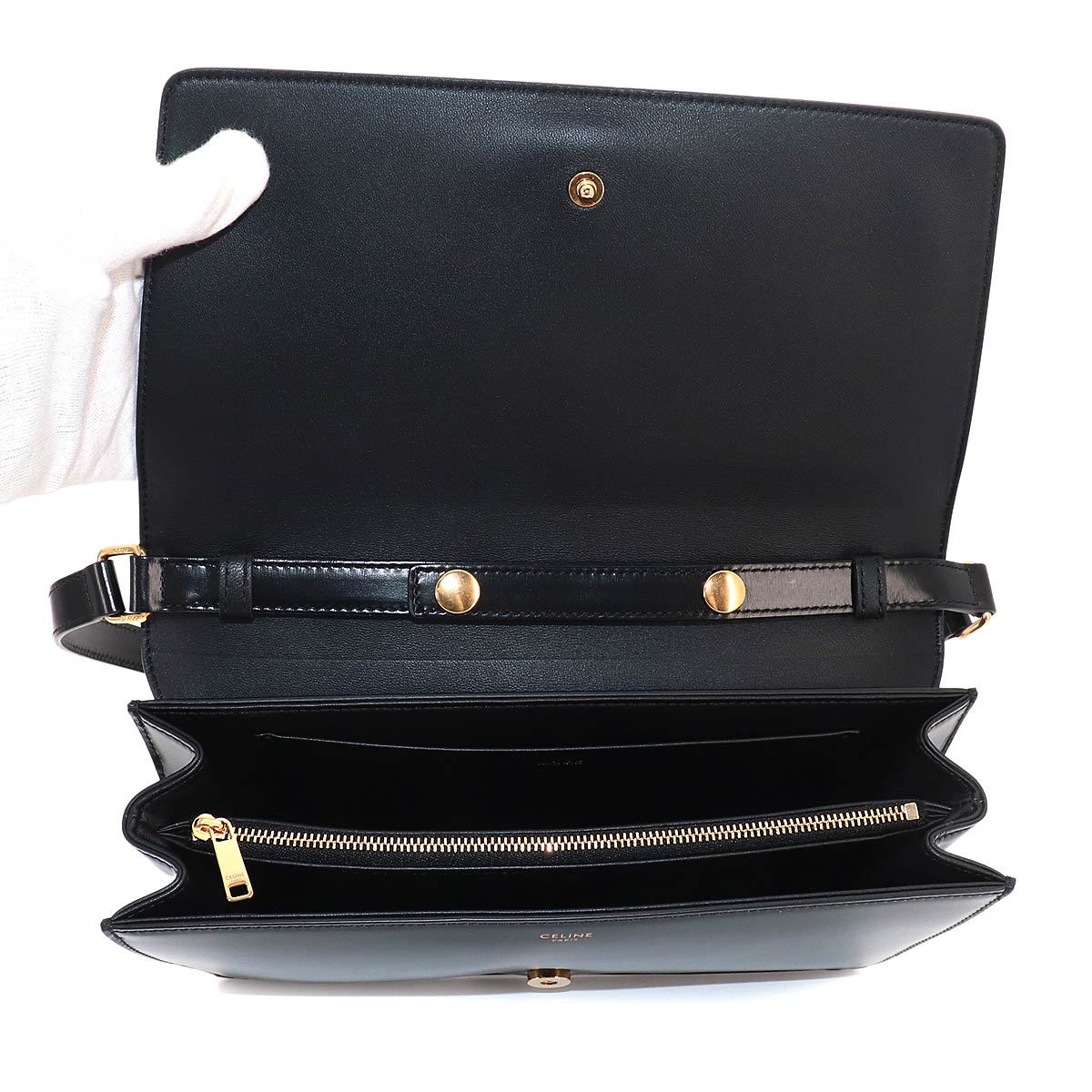 Triomphe Trapeze Shoulder Clutch Bag Leather Black 199283BF4