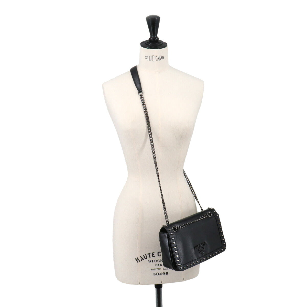 Studsa Chain Shoulder Bag Leather Black 1BD147 Purse