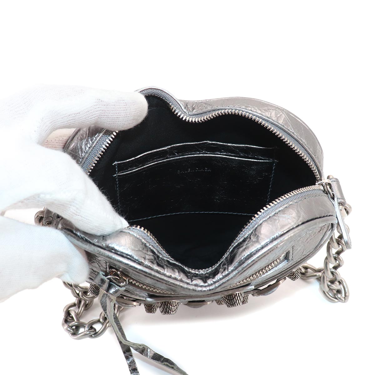 Le Cagole Heart Mini Shoulder Bag Metallic Silver 722781