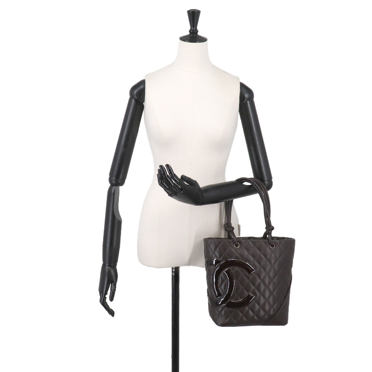 Cambon Line Medium Tote Bag Leather Enamel Brown A25167 Purse