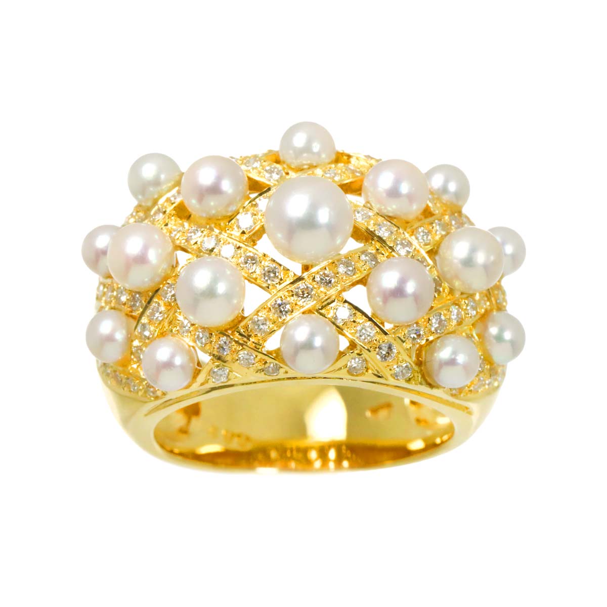 Akoya Pearl 4.9mm-3.0mm Diamond 0.62ct Ring 18K K18 YG 750 5.75-6(US)