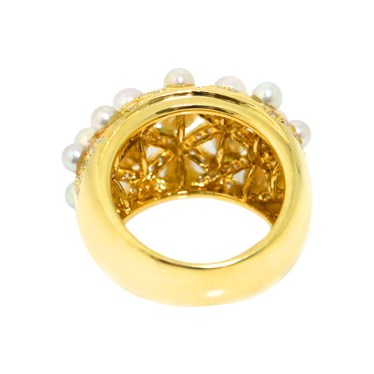 Akoya Pearl 4.9mm-3.0mm Diamond 0.62ct Ring 18K K18 YG 750 5.75-6(US)