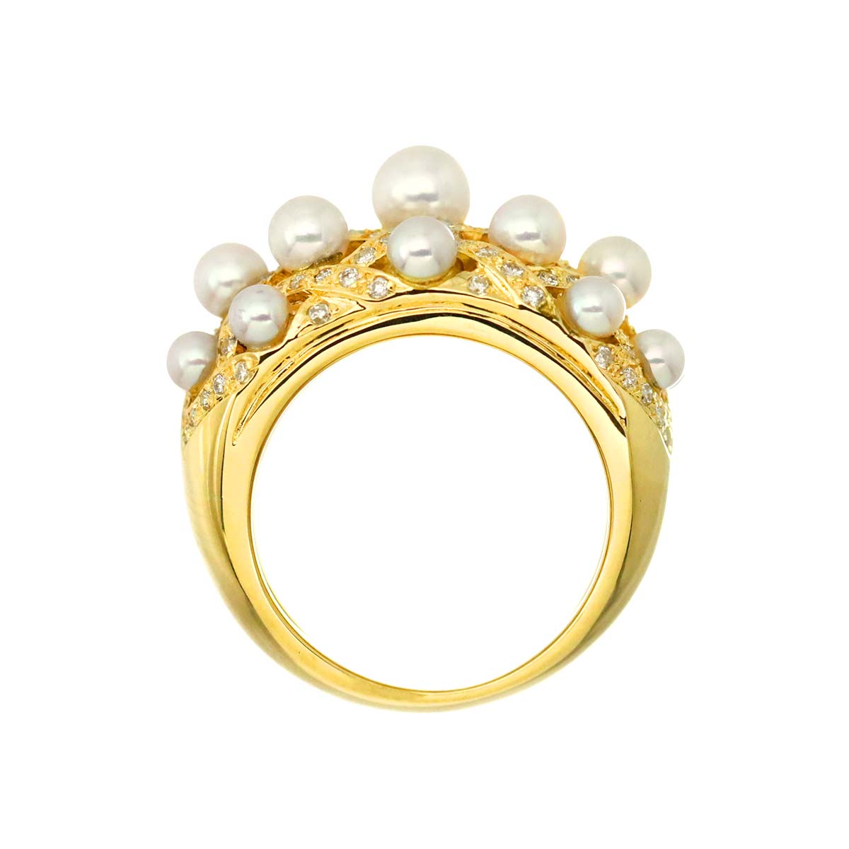 Akoya Pearl 4.9mm-3.0mm Diamond 0.62ct Ring 18K K18 YG 750 5.75-6(US)