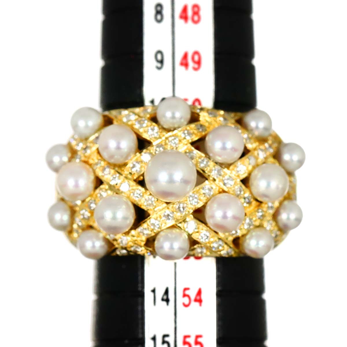 Akoya Pearl 4.9mm-3.0mm Diamond 0.62ct Ring 18K K18 YG 750 5.75-6(US)