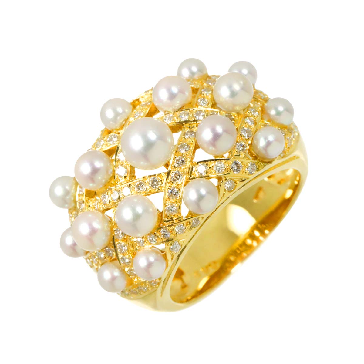 Akoya Pearl 4.9mm-3.0mm Diamond 0.62ct Ring 18K K18 YG 750 5.75-6(US)