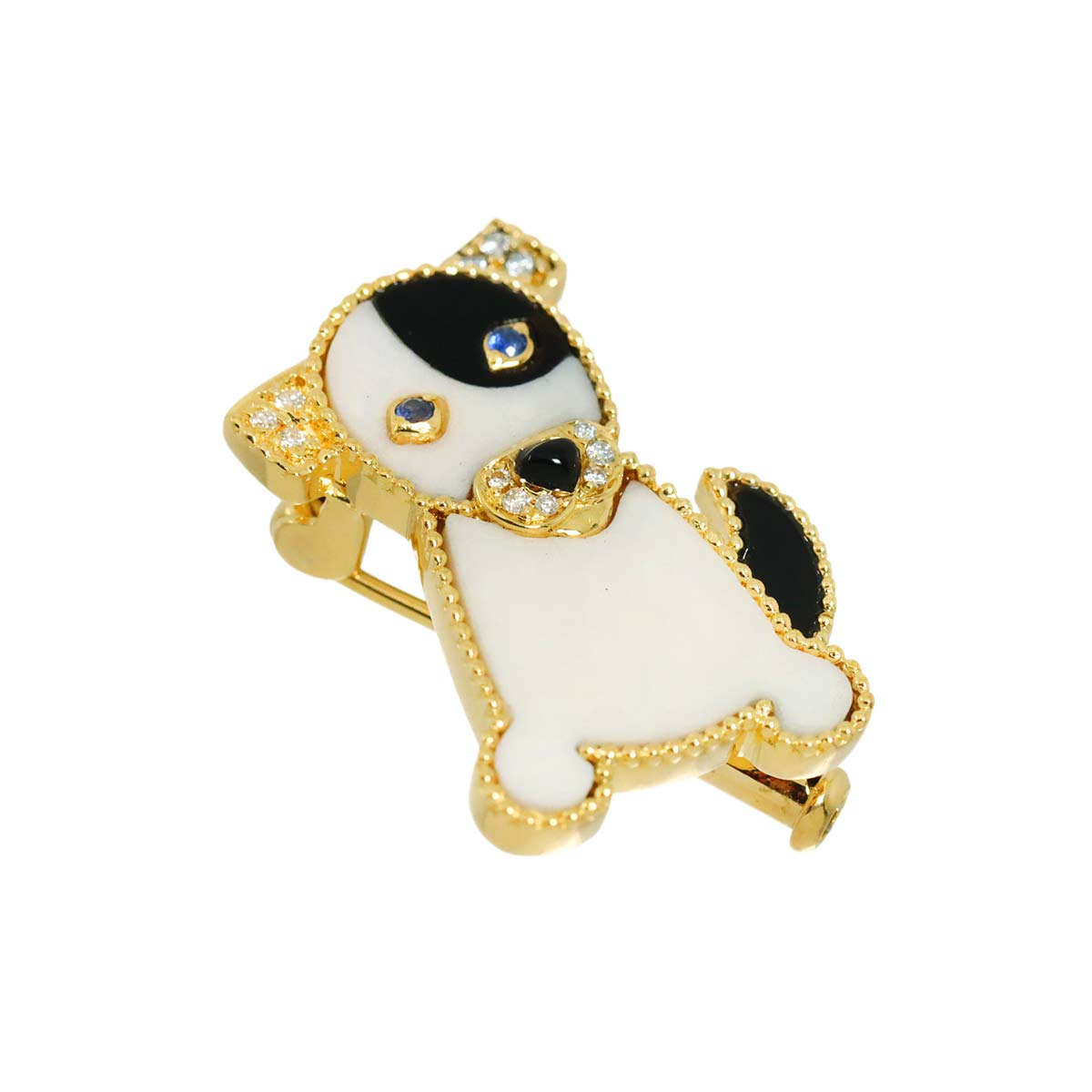 Diamond 0.05ct Sapphire 0.02ct Brooch 18K YG Yellow Gold 750