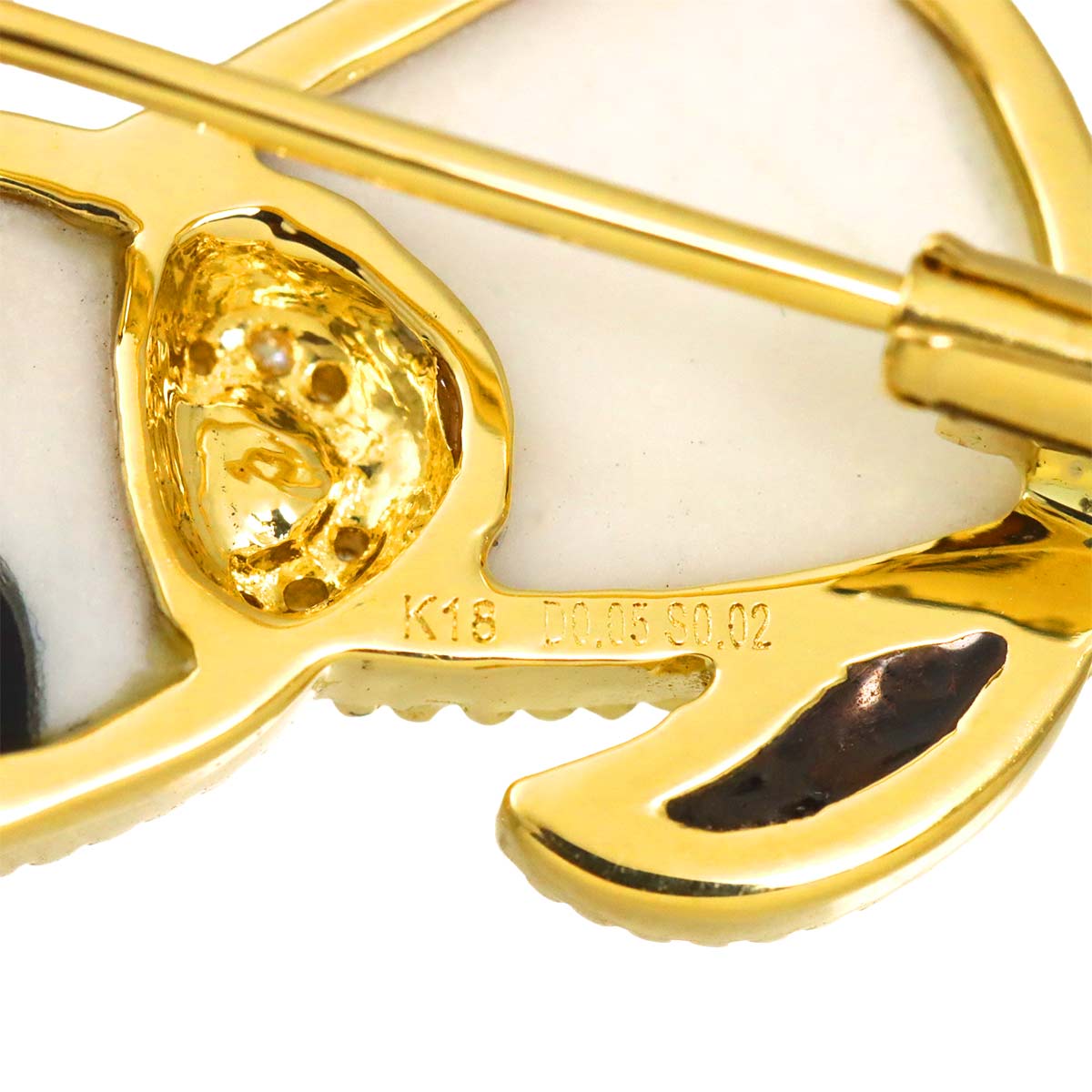 Diamond 0.05ct Sapphire 0.02ct Brooch 18K YG Yellow Gold 750