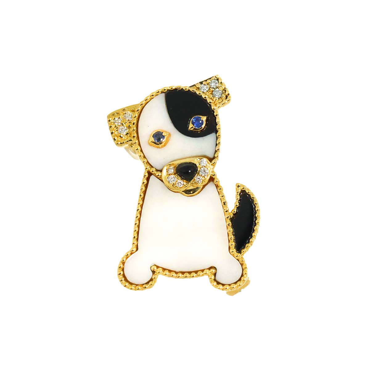 Diamond 0.05ct Sapphire 0.02ct Brooch 18K YG Yellow Gold 750